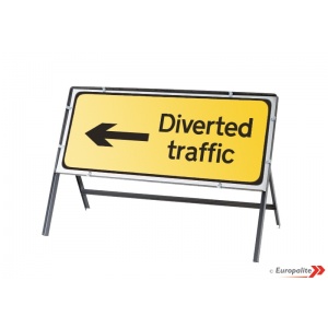 Diversion Left - Metal Road Sign Face With Frame & Clips