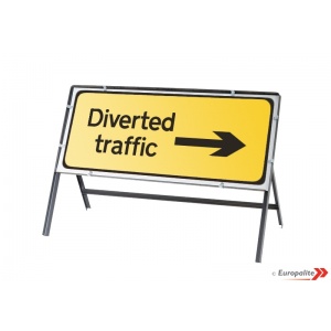 Diversion Right - Metal Road Sign Face With Frame & Clips