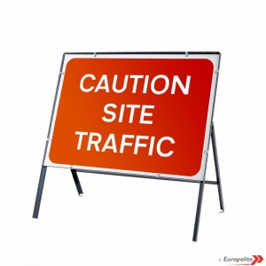 Caution Site Traffic - Metal Sign Face C/w Frame & Clips