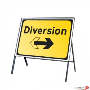 Diversion (Reversible) - Metal Road Sign Face With Frame & Clips