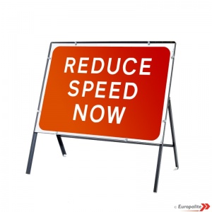 Reduce Speed Now - Metal Road Sign Face With Frame & Clips