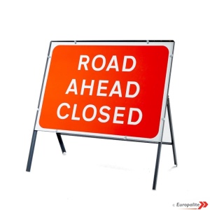 Road Ahead Closed - UK Temporary Road Sign: Metal Frame