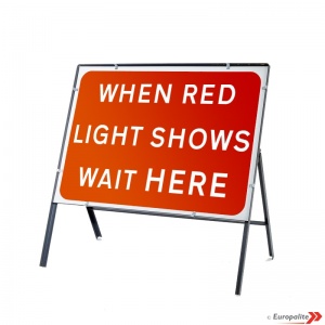 When Red Light Shows Wait Here Metal Road Sign Face With Frame & Clips