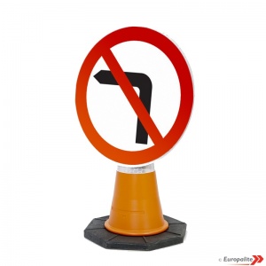 No Left Turn Road Sign: Cone Sign