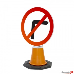 No Right Turn Road Sign: Cone Sign