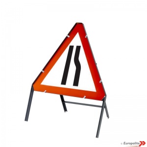 Road Narrows Right - Metal Road Sign With Frame & Clips