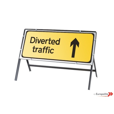 Diversion Ahead - Metal Road Sign Face With Frame & Clips