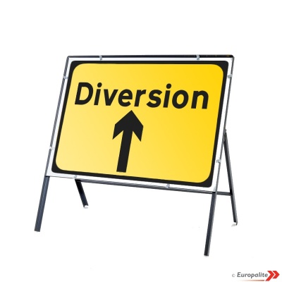 Diversion Ahead - Metal Road Sign Face With Frame & Clips
