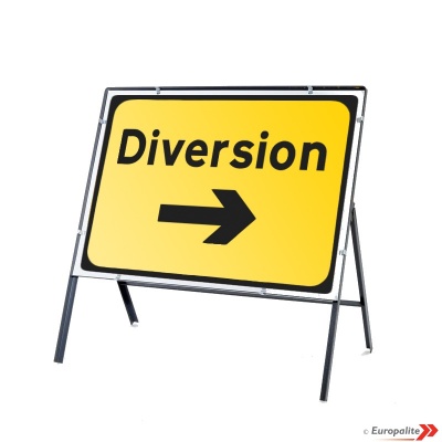 Diversion Right - Metal Road Sign Face With Frame & Clips