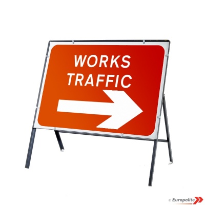 Works Traffic Right - Metal Road Sign Face With Frame & Clips