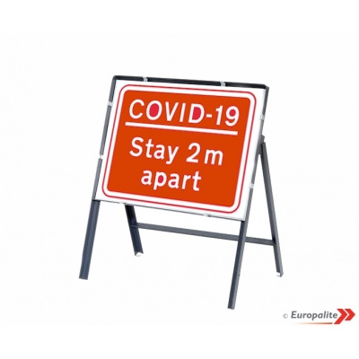 Covid-19 Stay 2m Apart - Metal Framed UK Temporary Road Sign